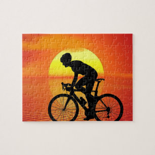 Schöne Biker-Silhouette Sonnenuntergang Szene farb Puzzle