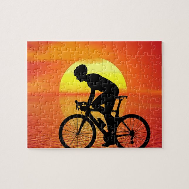 Schöne Biker-Silhouette Sonnenuntergang Szene farb Puzzle (Horizontal)