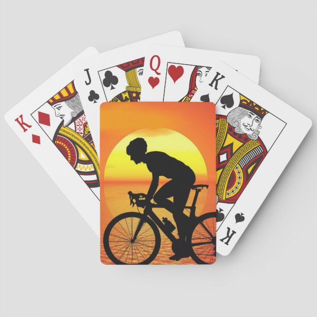 Schöne Biker-Silhouette Sonnenuntergang Szene farb Spielkarten (Rückseite)