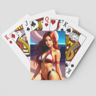 Schöne Bikini-Pokerspielerin Spielkarten