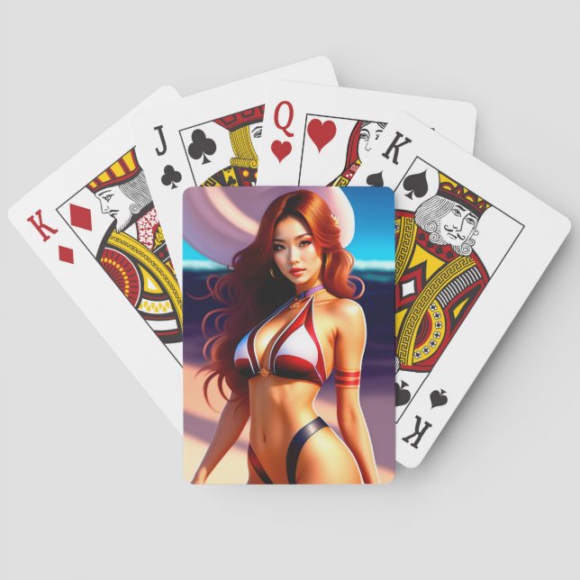 Schöne Bikini-Pokerspielerin Spielkarten (Rückseite)