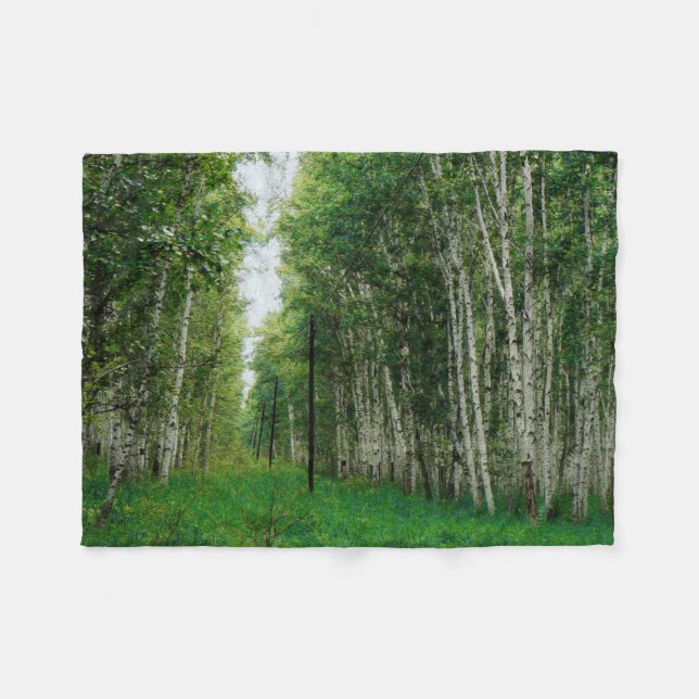 Schöne Birch Tree Wald Kunst Fleecedecke (Vorderseite (Horizontal))