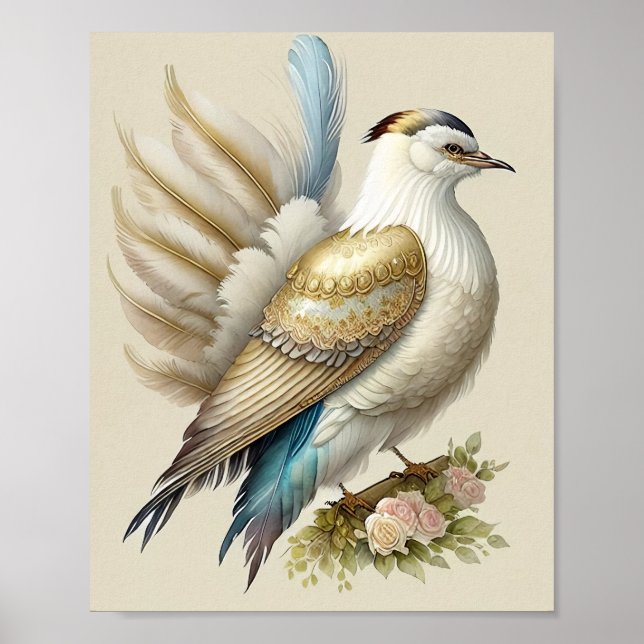 Schöne Bird Print Feathers Soft Neutrals Rose Poster (Vorne)
