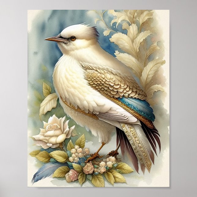 Schöne Bird Print Feathers Soft Neutrals Rose Poster (Vorne)
