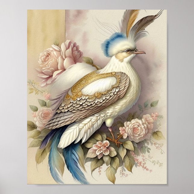 Schöne Bird Print Feathers Soft Neutrals Rose Poster (Vorne)