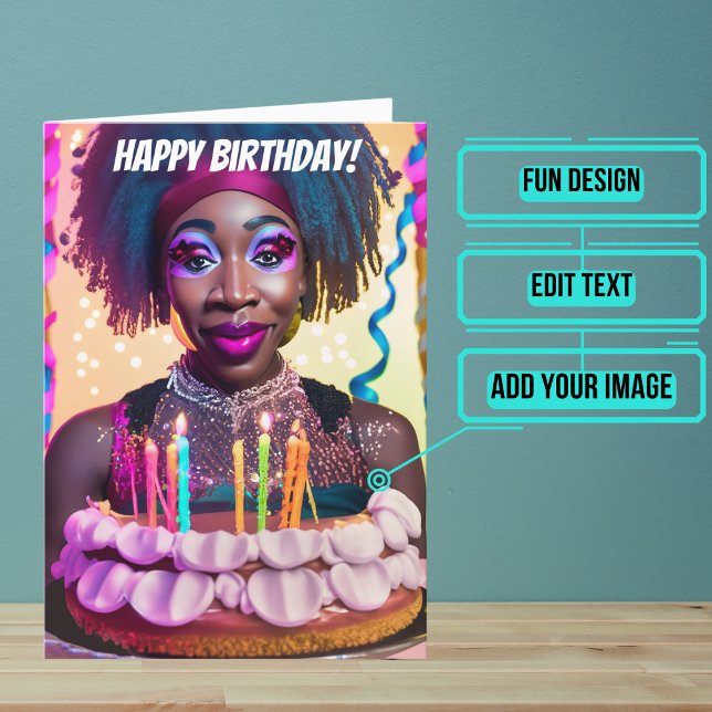 Schöne Black Drag Queen Funny Birthday Karte (Make sure their LGBTQ+ birthday is as gay as they are.)