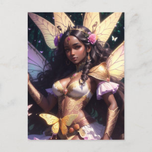 Schöne Black Girl Fairy Queen mit dunkler Haut Postkarte