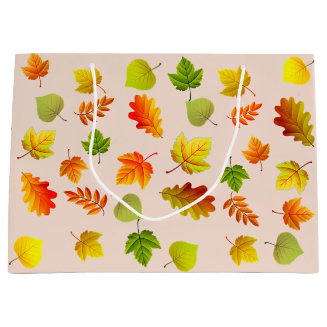 Schöne Blätter des Herbstes auf Beige Große Geschenktüte (Vorderseite)