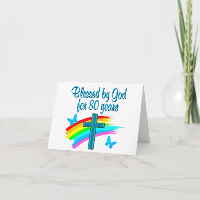 SCHÖNE BLAU 80. GEBURTSTAG CHRISTLICHE DESIGN KARTE (Vorderseite)