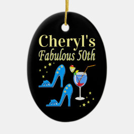 SCHÖNE BLAUE 50. GEBURTSTAGSGESTALTUNG KERAMIK ORNAMENT