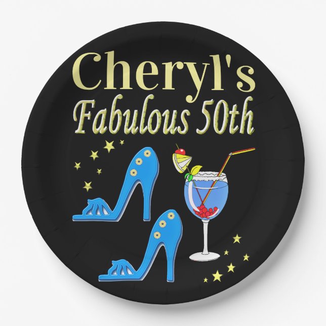 SCHÖNE BLAUE 50. GEBURTSTAGSGESTALTUNG PAPPTELLER (Vorderseite)