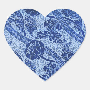 Schöne blaue Art Nouveau Blumengestaltung Herz-Aufkleber