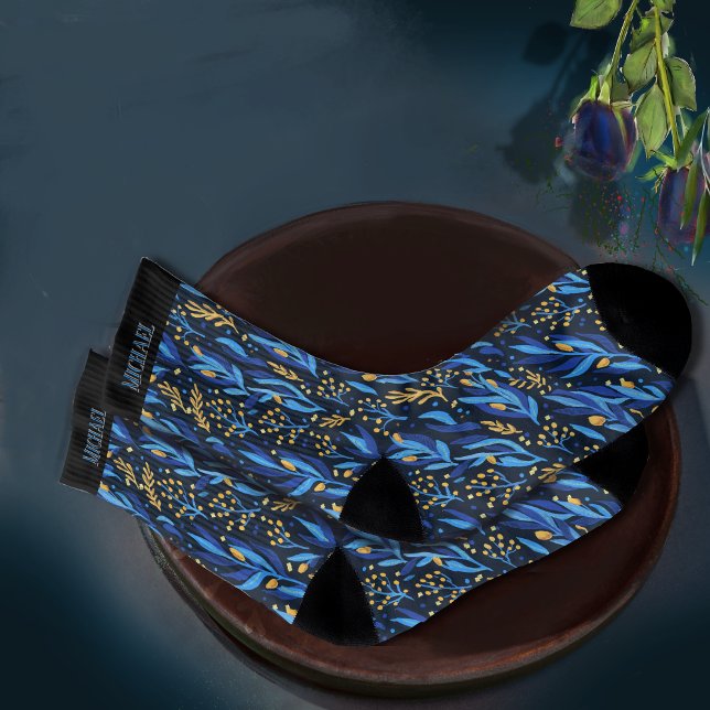 Schöne blaue Blätter Gelbe Blumenmuster Socken (Beautiful Blue Leaves Yellow Flowers Pattern Socks)