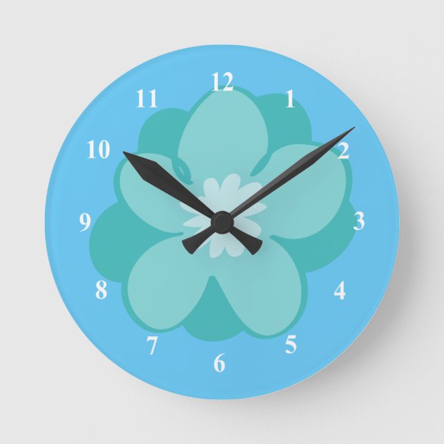 Schöne blaue Blume Runde Wanduhr (Vorderseite)