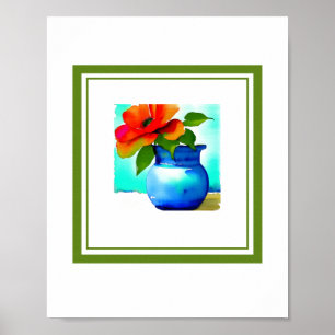Schöne blaue Blume Vase Links Blume Poste Poster