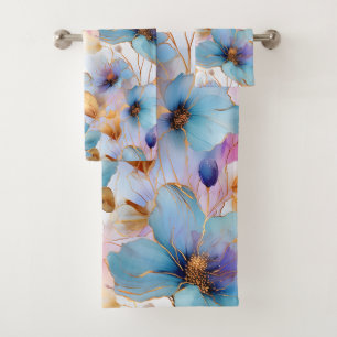Schöne blaue Blumen Alkohol Tinte in weichen Pasta Badhandtuch Set
