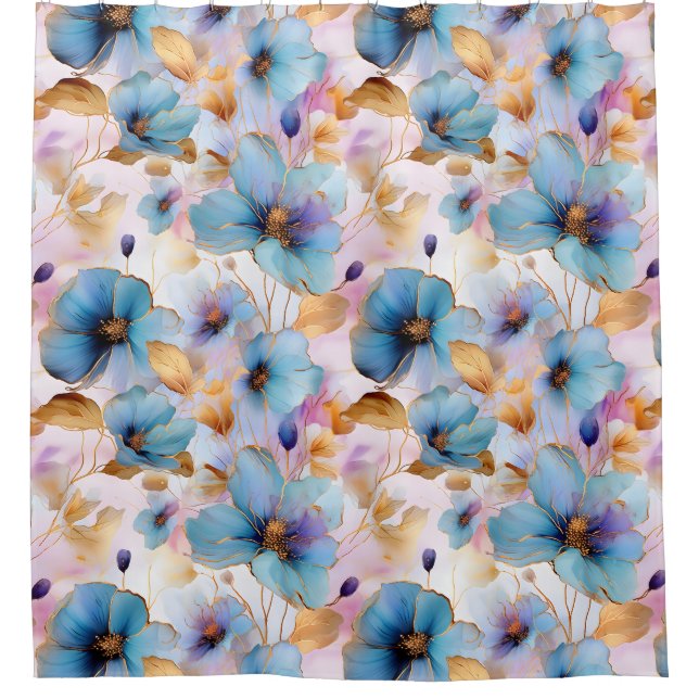 Schöne blaue Blumen Alkohol Tinte in weichen Pasta Duschvorhang (Vorderseite)