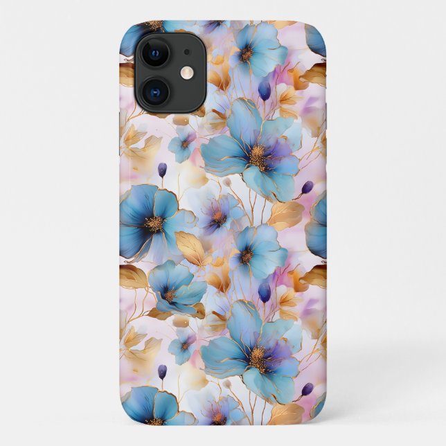 Schöne blaue Blumen Alkohol Tinte Pastel Case-Mate iPhone Hülle (Rückseite)