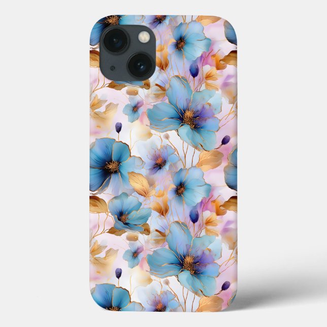 Schöne blaue Blumen Alkohol Tinte Pastel Case-Mate iPhone Hülle (Rückseite)