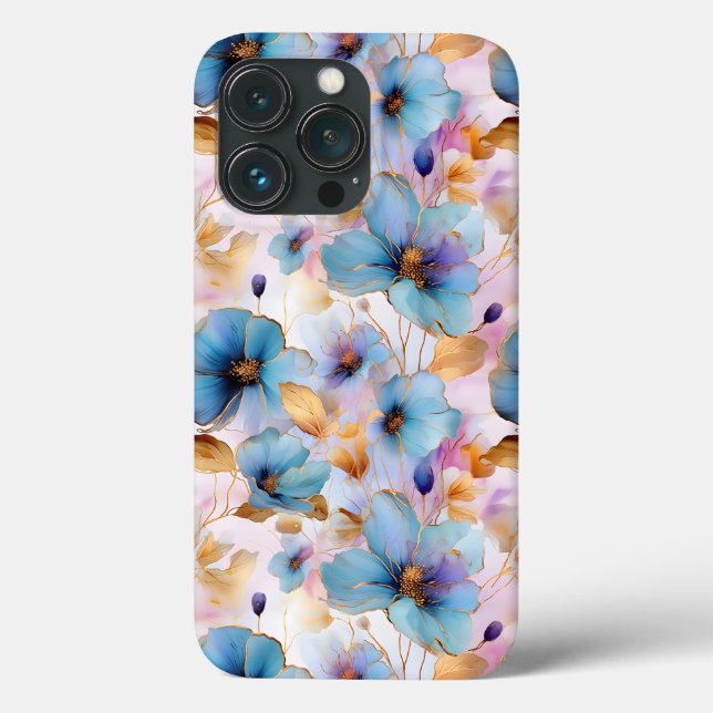 Schöne blaue Blumen Alkohol Tinte Pastel Case-Mate iPhone Hülle (Rückseite)