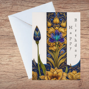 Schöne blaue Blumen Art Deco Illustration Geburtst Karte