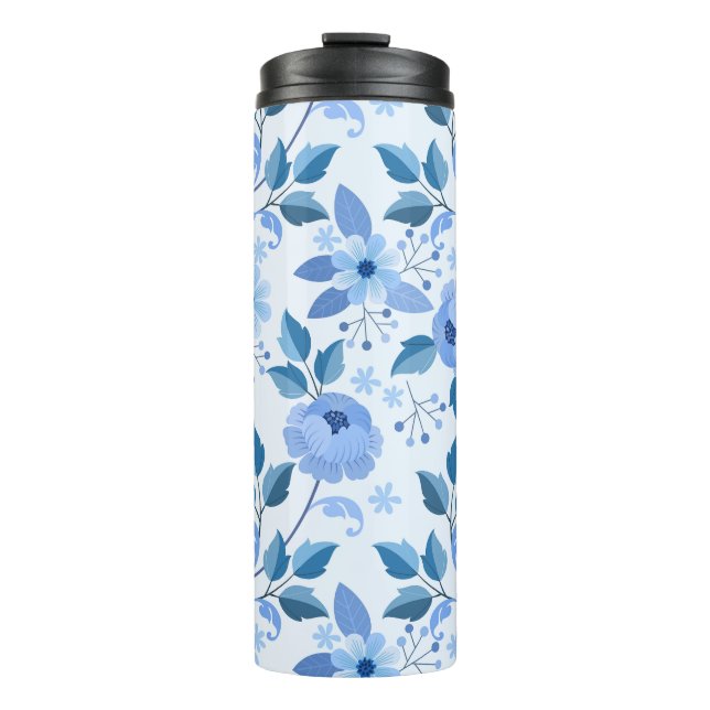 schöne blaue Blumen Design Geschenkmuster für sie Thermosbecher (Vorderseite)