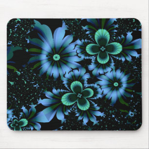 Schöne blaue Blumen Feines Fraktal Kunst Mousepad