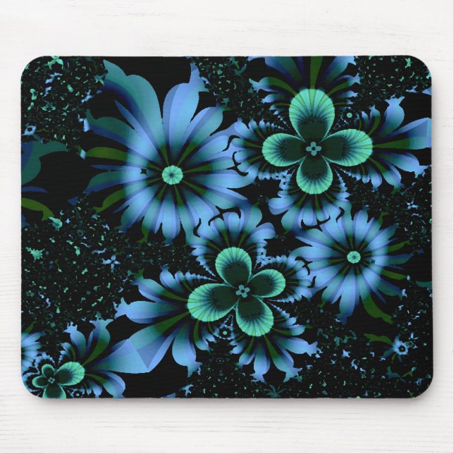 Schöne blaue Blumen Feines Fraktal Kunst Mousepad (Vorne)