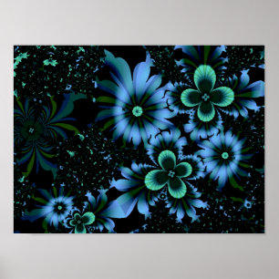 Schöne blaue Blumen Feines Fraktal Kunst Poster