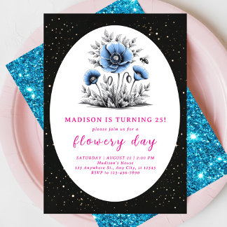 Schöne blaue Blumen Geburtstag Einladung