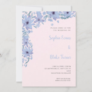 Schöne blaue Blumen Romantische weiche rosa Hochze Einladung