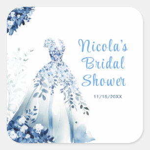 Schöne blaue Blumenkleid Brautparty Quadratischer Aufkleber