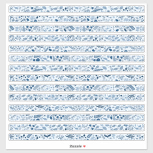 Schöne blaue Boho-Blumenränder Aufkleber