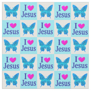 SCHÖNE BLAUE BUTTERFLY I LIEBE JESUS FABRIC STOFF