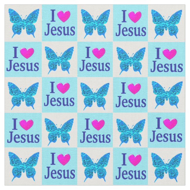 SCHÖNE BLAUE BUTTERFLY I LIEBE JESUS FABRIC STOFF (Nahaufnahme)