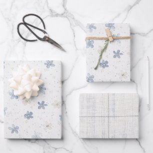 Schöne blaue Creme-Blumen-Geburtstag Geschenkpapier Set