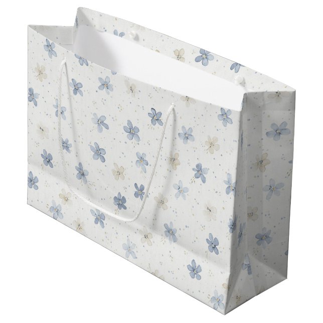 Schöne blaue Creme-Blumen-Geburtstag Große Geschenktüte (Vorderseite Schrägansicht)