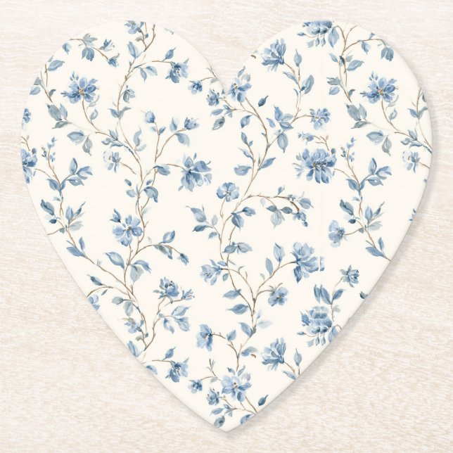 Schöne blaue cremefarbene Blumen Untersetzer (Vorderseite)