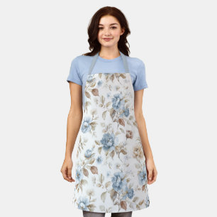 Schöne blaue cremefarbene braune Blumen Schürze