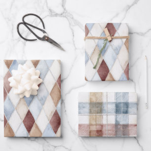 Schöne blaue cremefarbene braune Diamanten Hochzei Geschenkpapier Set