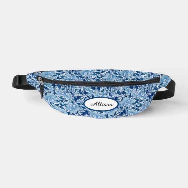 Schöne blaue Damast Bauchtasche (Vorderseite)