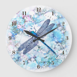 Schöne blaue Dragonfly Große Wanduhr
