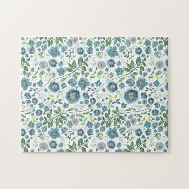Schöne blaue Elegante Blume Puzzle (Horizontal)