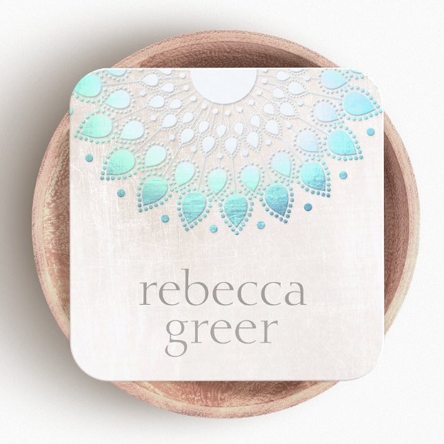 Schöne blaue Flora Lotus Mandala Weißer Marmor Quadratische Visitenkarte (Von Creator hochgeladen)