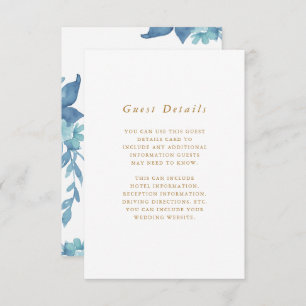 Schöne blaue Floral Wedding Gast Detail Begleitkarte