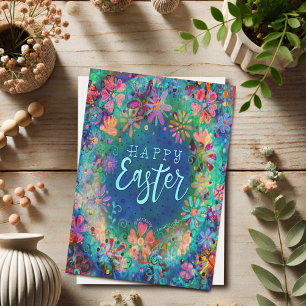Schöne blaue florale Inspirivity Frohe Ostern Karte