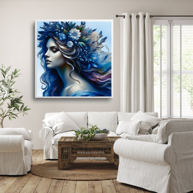 Schöne blaue Frau Trendy Art Poster (Beautiful Blue Woman Trendy Art Poster Mockup 1)