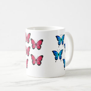 Schöne, blaue Fuchsienrosa Schmetterlinge Kaffeetasse