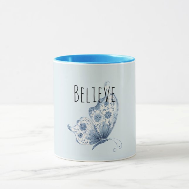 Schöne blaue Glaubeschmetterling Tasse (Zentrum)