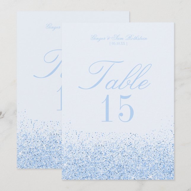 Schöne blaue Glitter-Hochzeitstisch-Nummern-Karten Einladung (Vorne/Hinten)